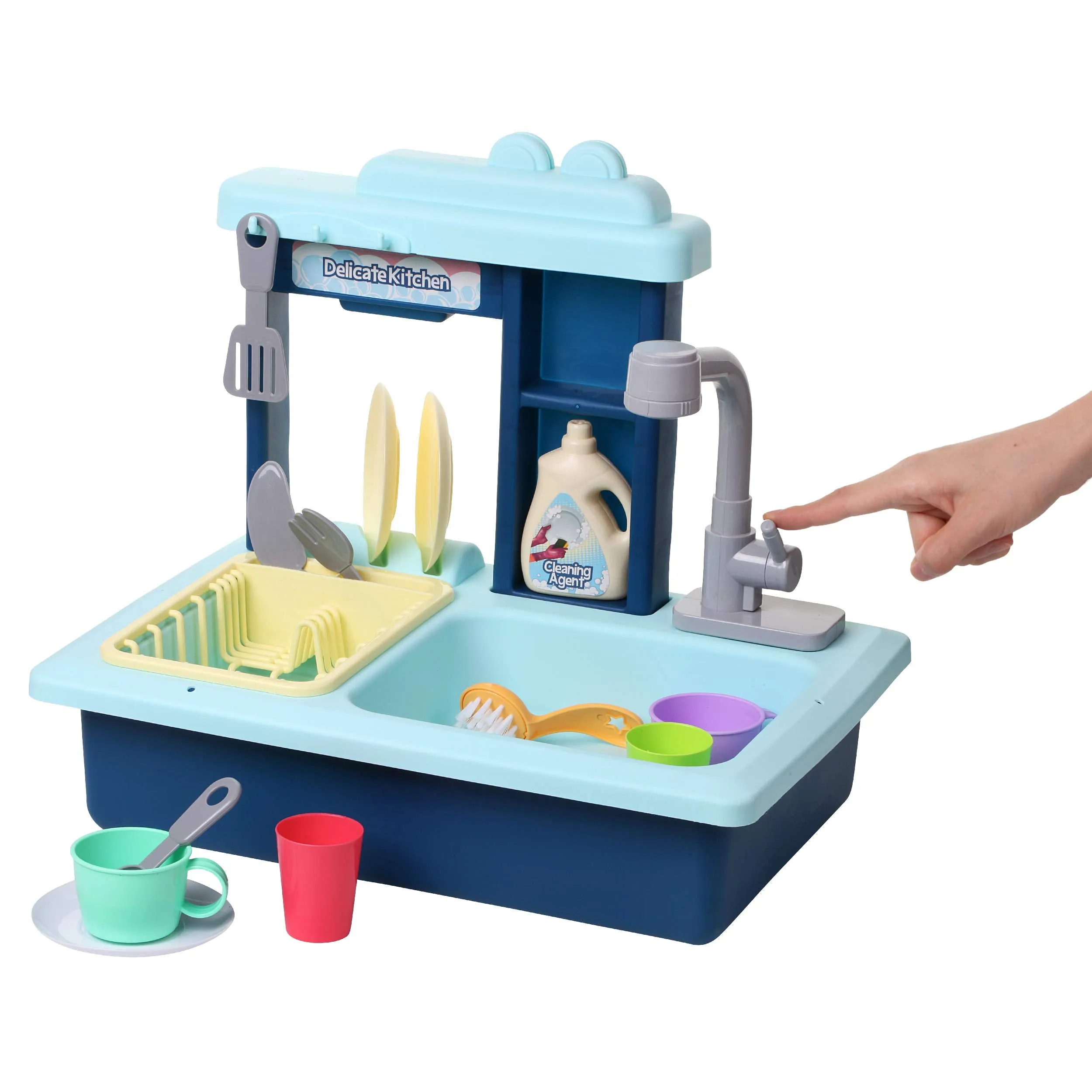 Toy Sink with Running Water and Dishes for Kids - 16 Kitchen Sink Recycles Water