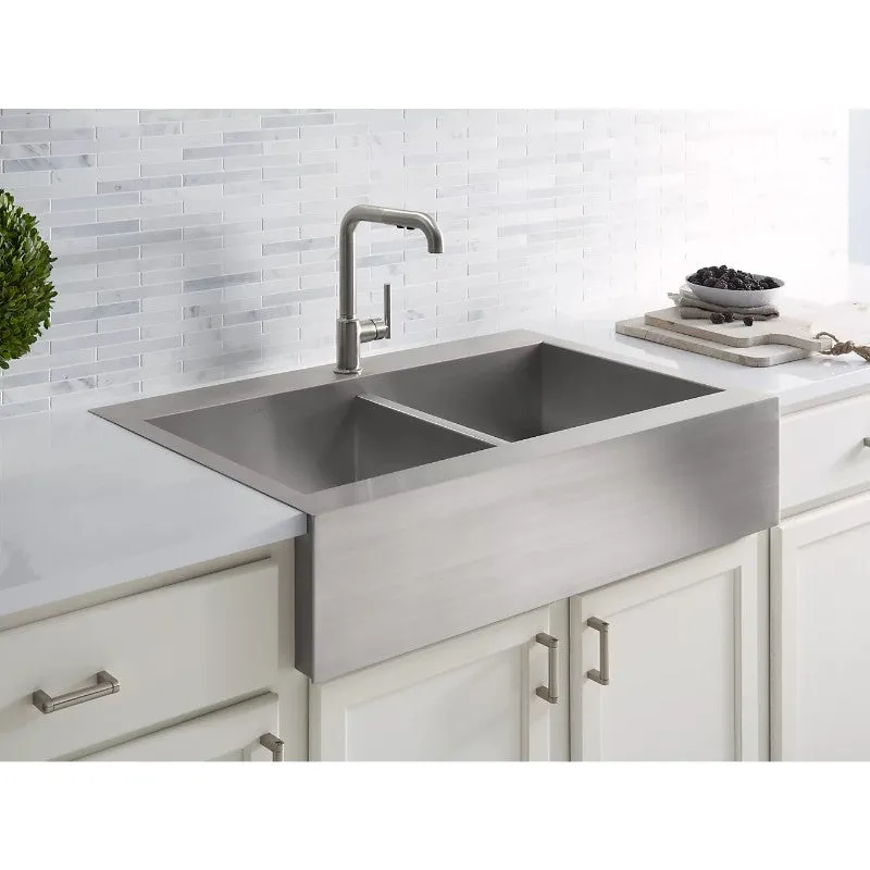 Vault 24.31" x 35.75" x 9.31" Stainless Steel Double Basin Farmhouse Apron Kitchen Sink