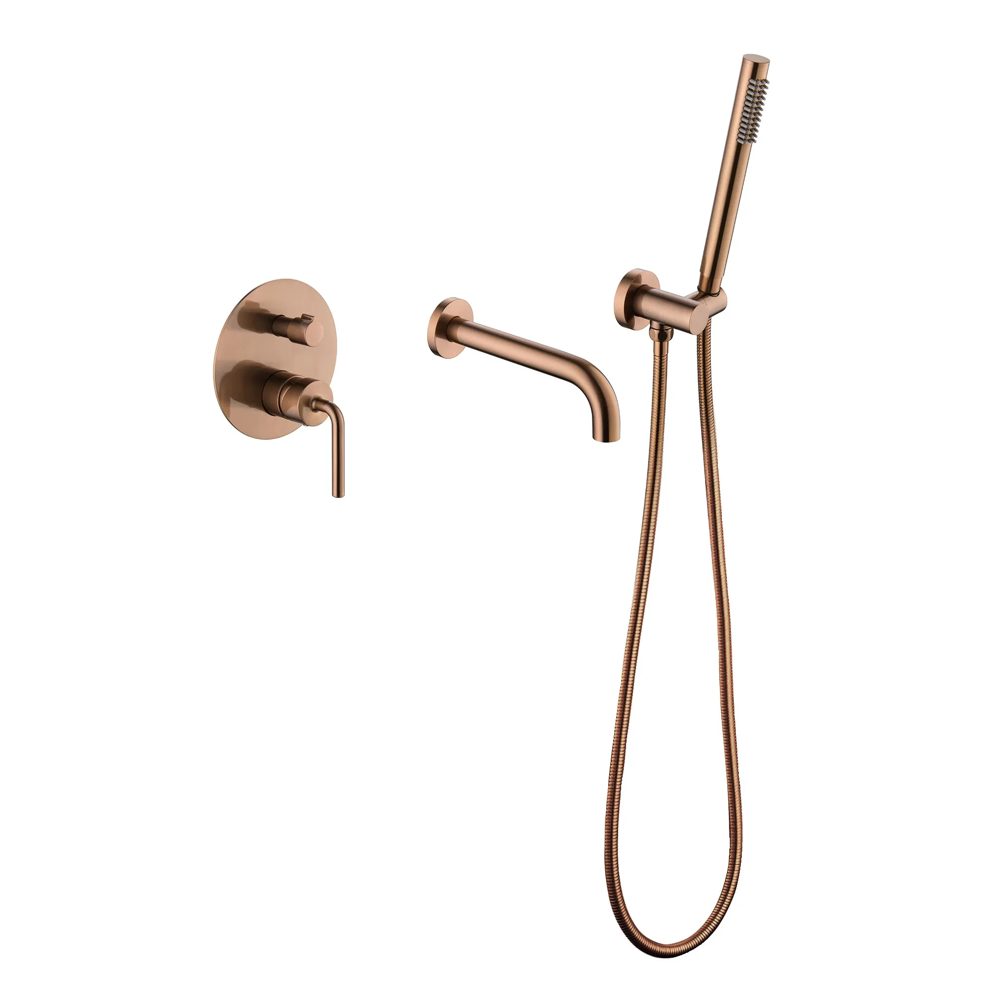 Wall Mount Rose Gold Tub Filler Bathtub Faucet with Sprayer RB0878