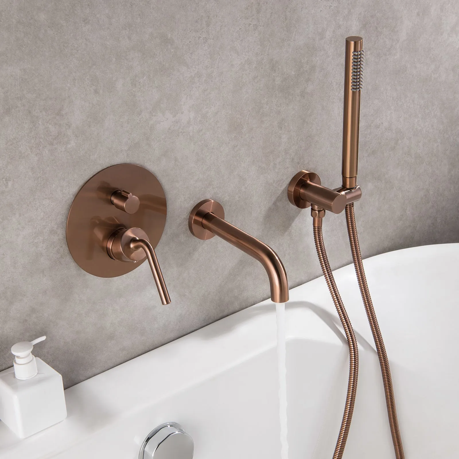 Wall Mount Rose Gold Tub Filler Bathtub Faucet with Sprayer RB0878