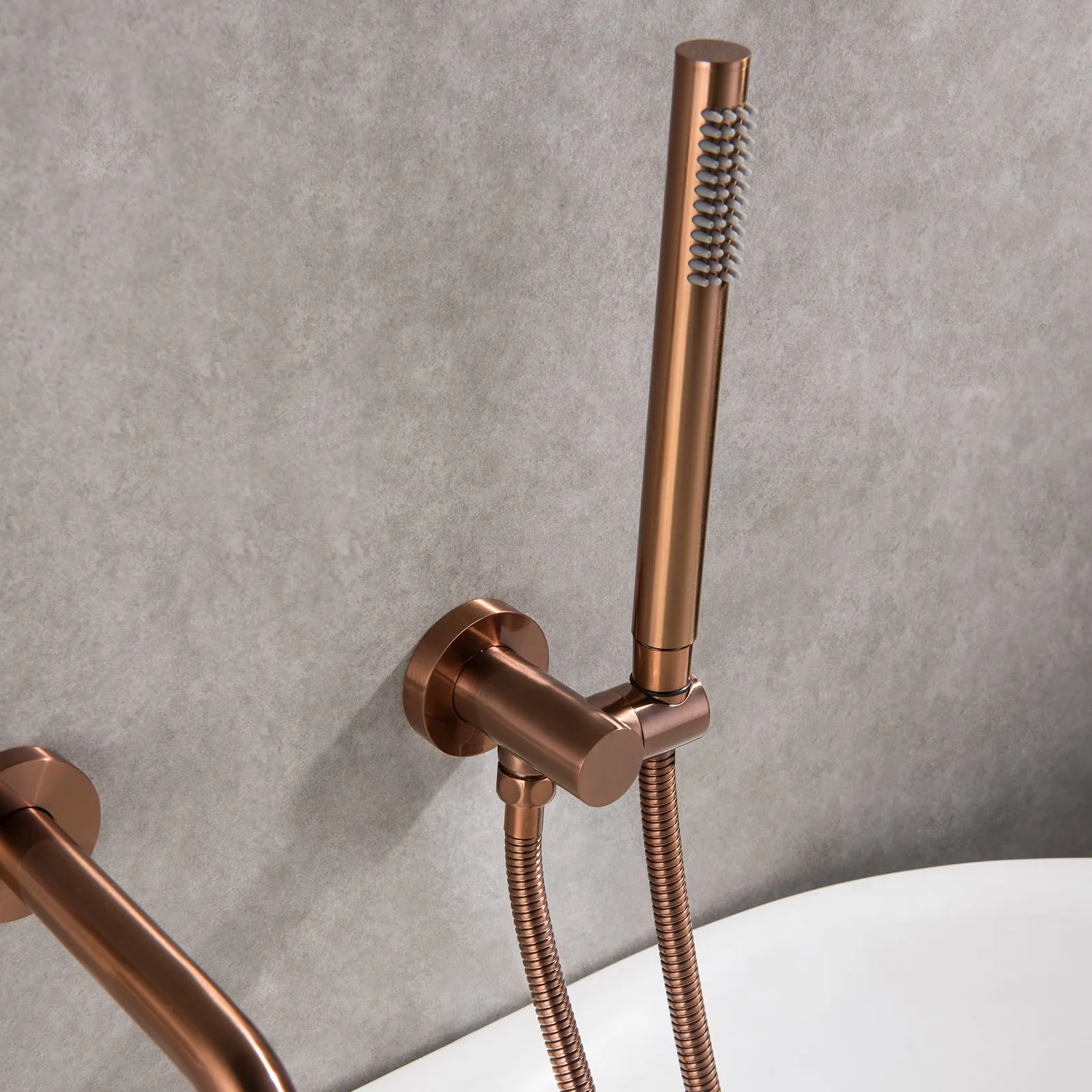 Wall Mount Rose Gold Tub Filler Bathtub Faucet with Sprayer RB0878