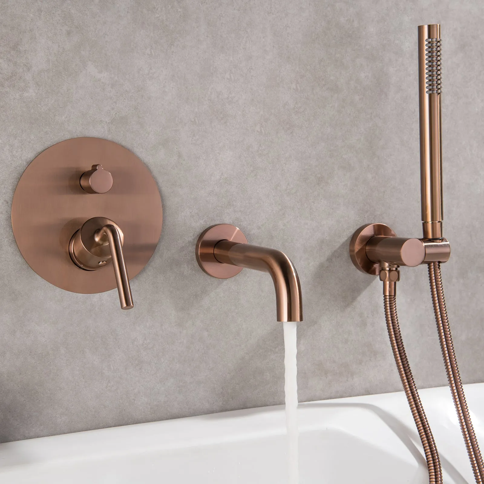 Wall Mount Rose Gold Tub Filler Bathtub Faucet with Sprayer RB0878