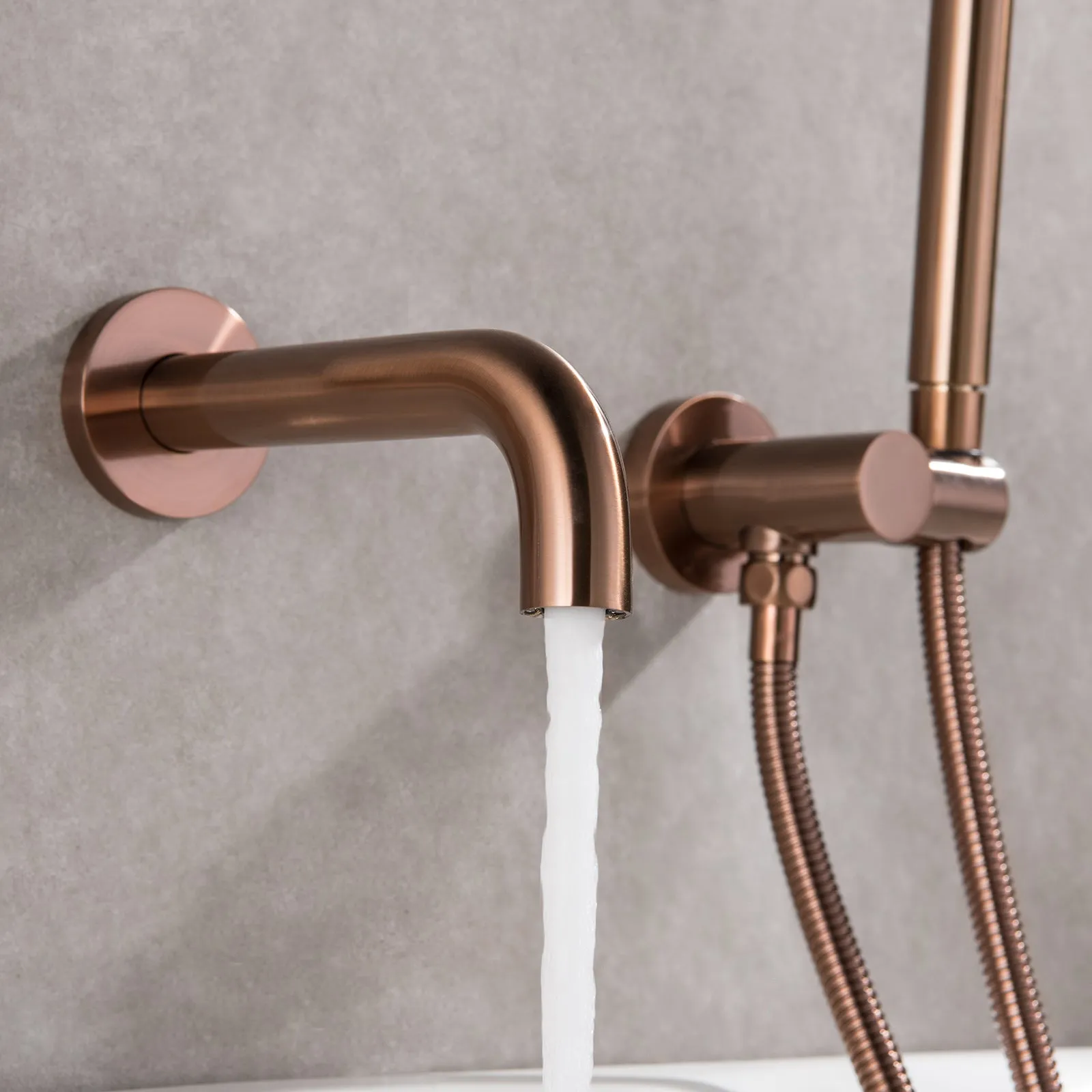 Wall Mount Rose Gold Tub Filler Bathtub Faucet with Sprayer RB0878