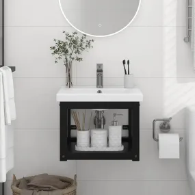 Wall-mounted Bathroom Washbasin Frame Black 40x38x31 cm Iron