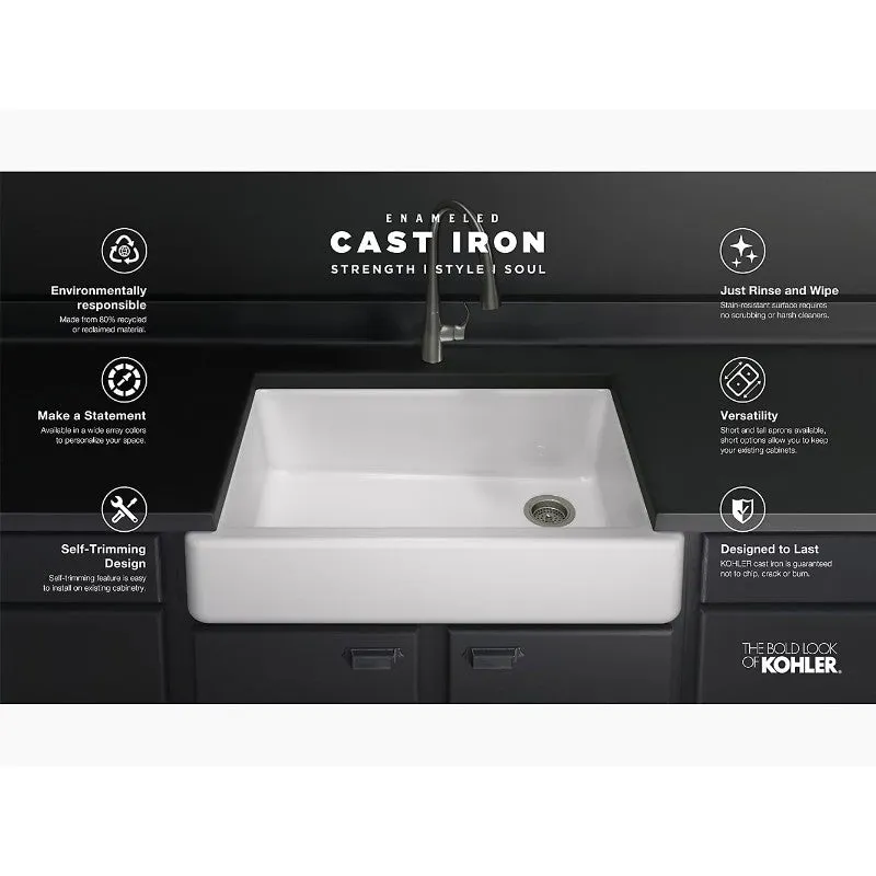 Whitehaven 21.56" x 23.5" x 9.63" Enameled Cast Iron Single Basin Farmhouse Apron Kitchen Sink in White